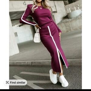 Purple Two-Piece Set with White Stripes